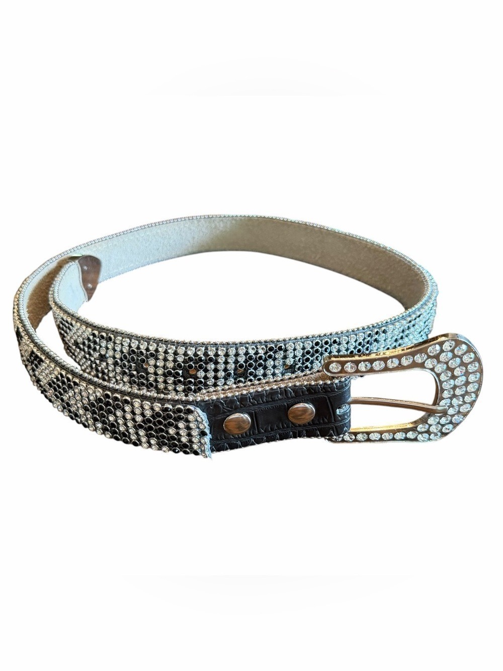 Vintage Guess Rhinestones Studs Leather Belt Western Bling Medium Unisex EC